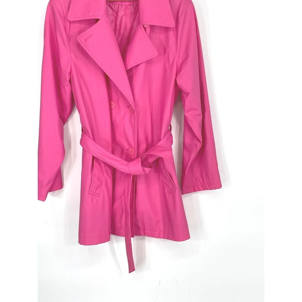 FU DA Womens Coat M Trench Pink Belted Double Breasted Raincoat Barbiecore